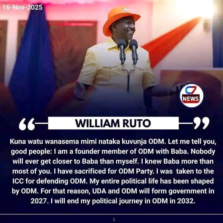 William Ruto says he will finish his ruling as ODM member in 2032